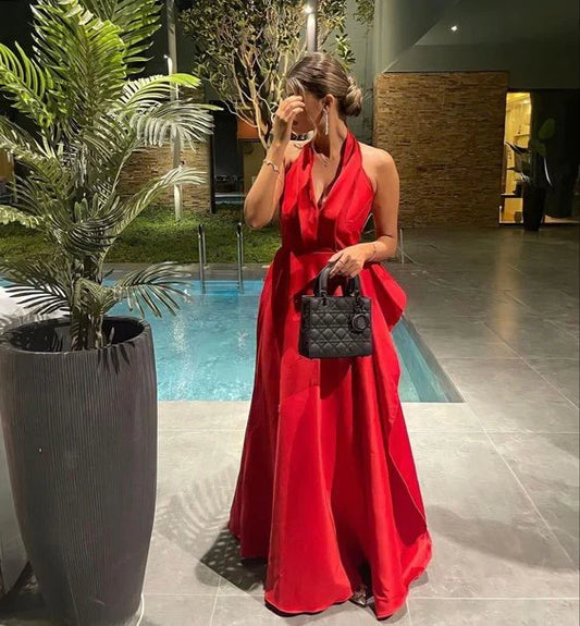 Formal Women's Dresses Red A-Line Halter Charming Long Prom Dress Party Dress Prom Dresses Stores