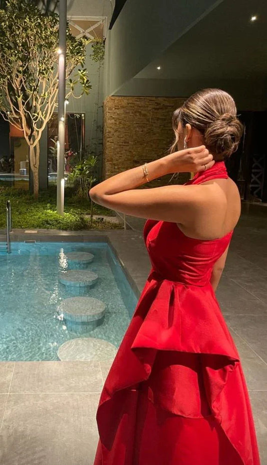 Formal Women's Dresses Red A-Line Halter Charming Long Prom Dress Party Dress Prom Dresses Stores