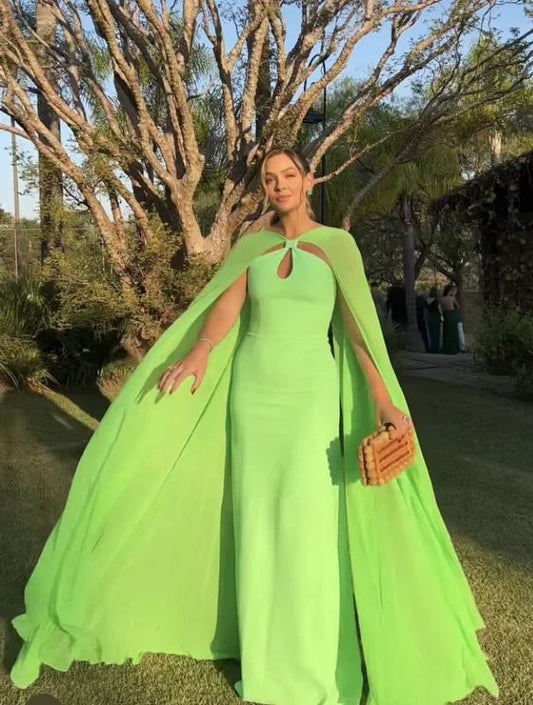 Formal Women's Dresses Bright Green A-Line Cape Sleeve Long Prom Dress Party Dress Prom Dresses Stores