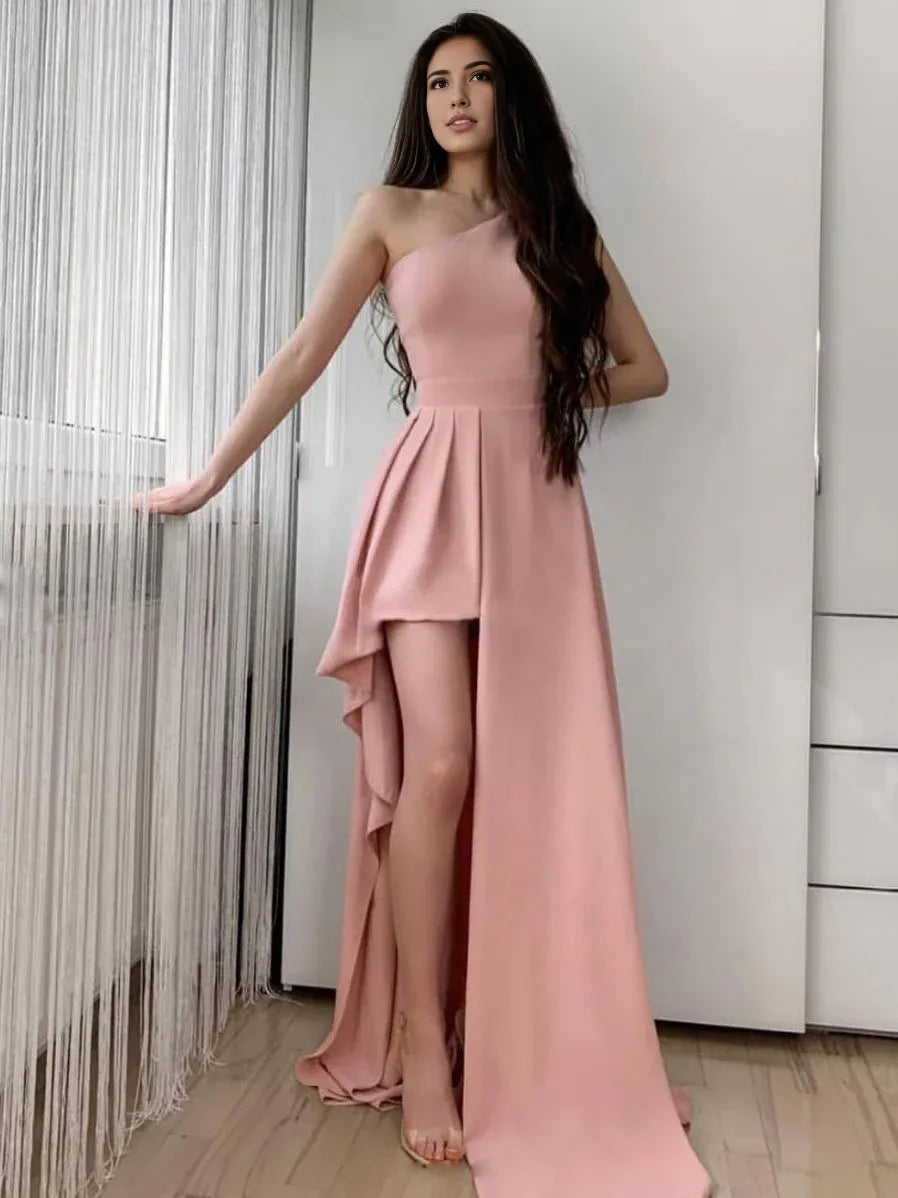 Formal Women's Dresses Simple Pink One Shoulder Long Prom Dress Pink Evening Dress Prom Dresses Stores