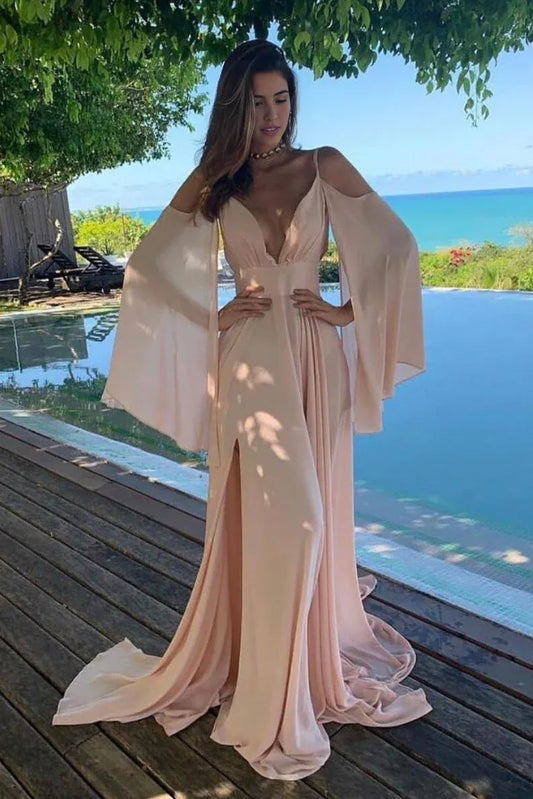 Formal Women's Dresses Simple Pink Chiffon Long Prom Dress Pink Evening Dress Prom Dresses Stores