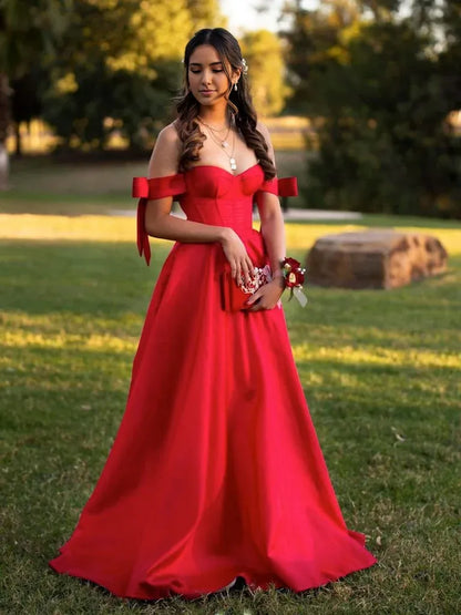 Formal Women's Dresses Simple Red Satin Long Prom Dress Red Satin Evening Dress Prom Dresses Stores