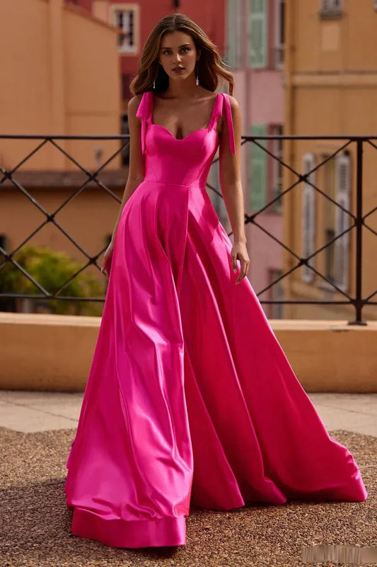 Prom Dress Stores A-Line Bow Strap Prom Dress Floor Length With Slit Dresses Evening Wear Formal Wear Dresses