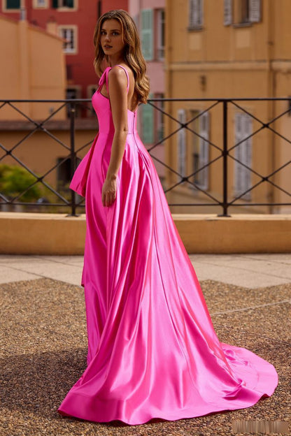 Prom Dress Stores A-Line Bow Strap Prom Dress Floor Length With Slit Dresses Evening Wear Formal Wear Dresses