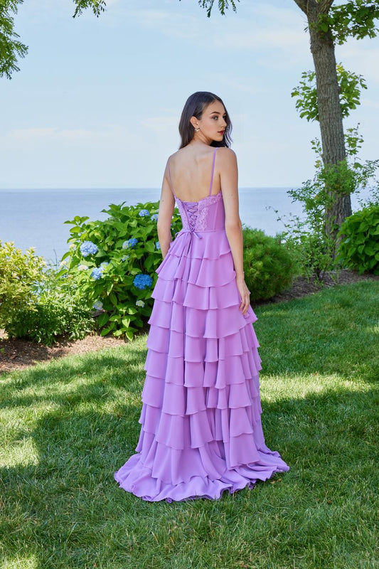 Prom Dress Stores Spaghetti Straps Lilac Sleeveless Ruffle Prom Dress Tiered Floor Length With Slit And Train Dresses Evening Wear Formal Wear Dresses