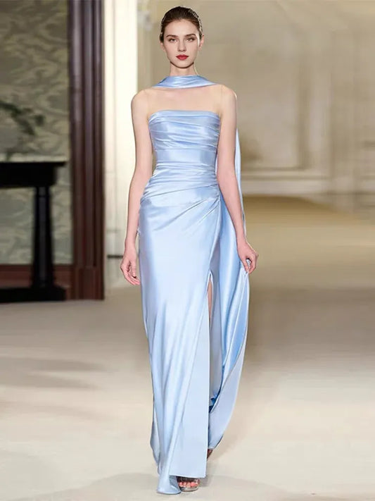 Formal Women's Dresses Blue Sheath Long Prom Dress With Slit Formal Party Dress Prom Dresses Stores