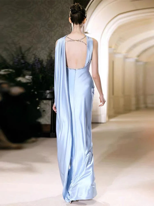 Formal Women's Dresses Blue Sheath Long Prom Dress With Slit Formal Party Dress Prom Dresses Stores