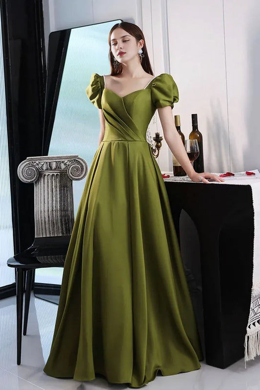 Dresses Formal Green Satin Long Prom Dresses A-Line Evening Dresses Stores With Prom Dresses