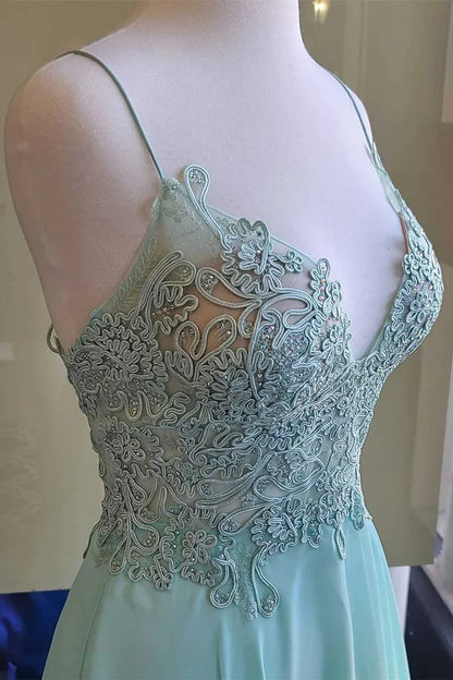 A-line Applique Chiffon Long Prom Dress
