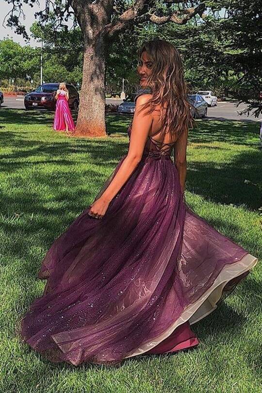 A-line Tulle and Applique Long Prom Dress