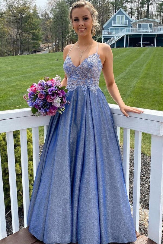 A-line Straps Applique Long Prom Dress