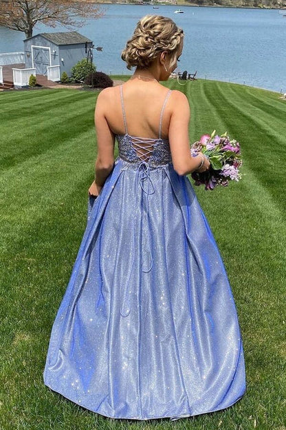 A-line Straps Applique Long Prom Dress