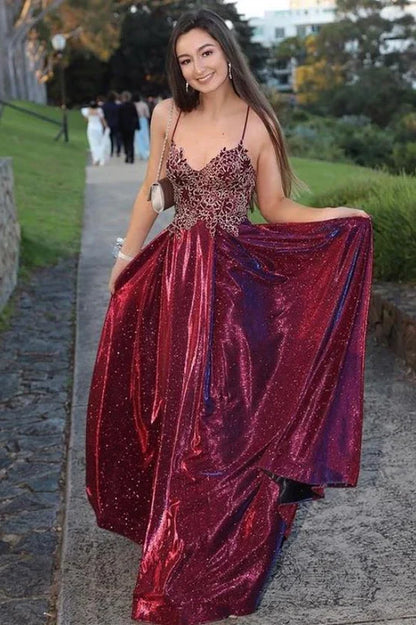 A-line Straps Applique Long Prom Dress