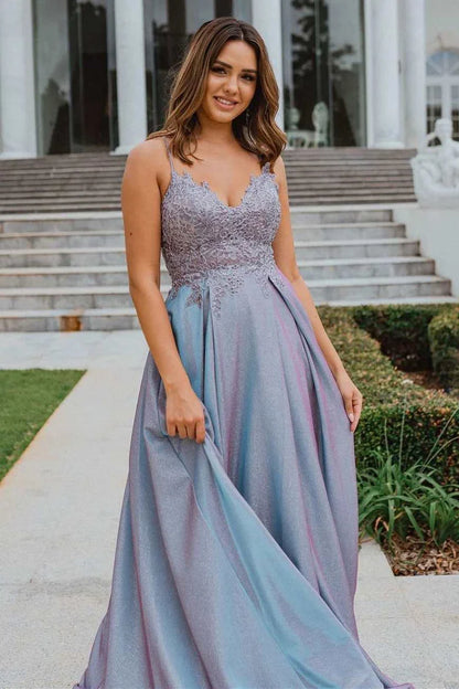 A-line Straps Applique Long Prom Dress