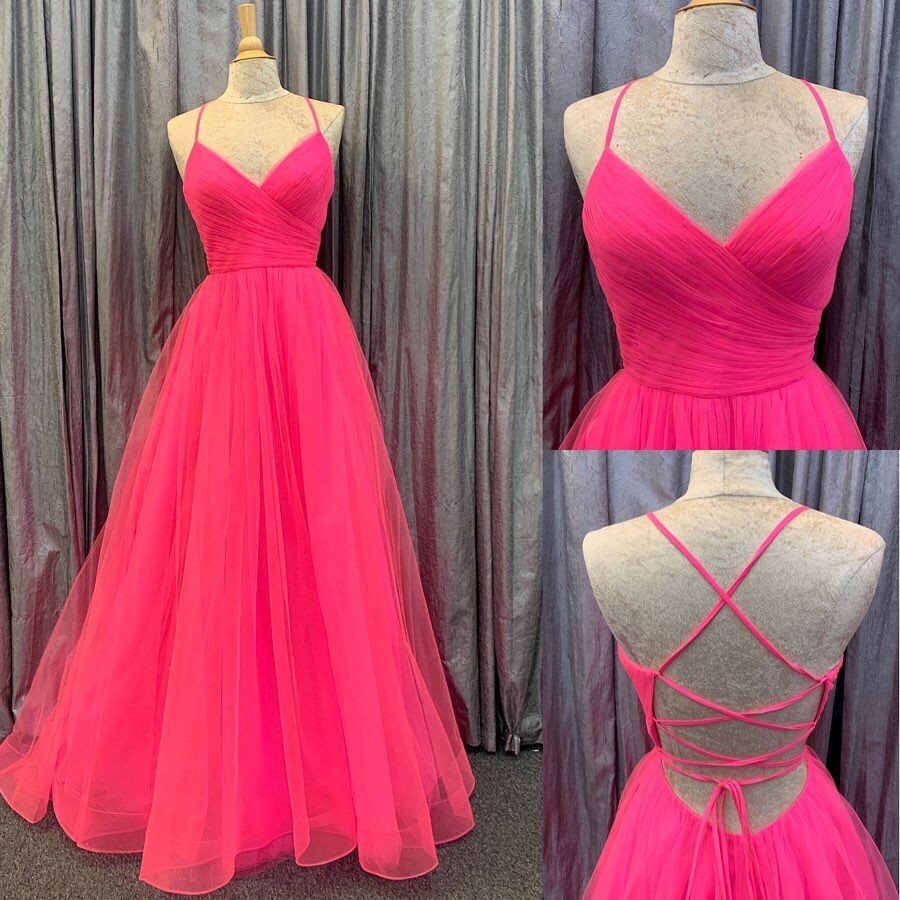 A-line Lace-Up Back Pleated Prom Dress ﻿