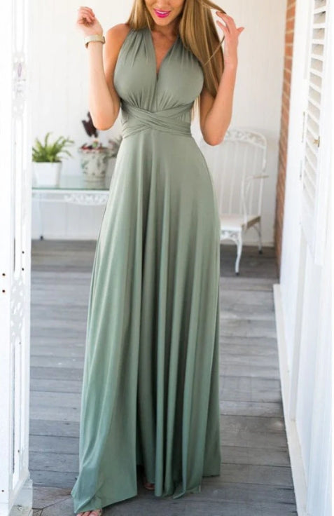 A line Floor Length Sleeveless Open Back Prom Dresses