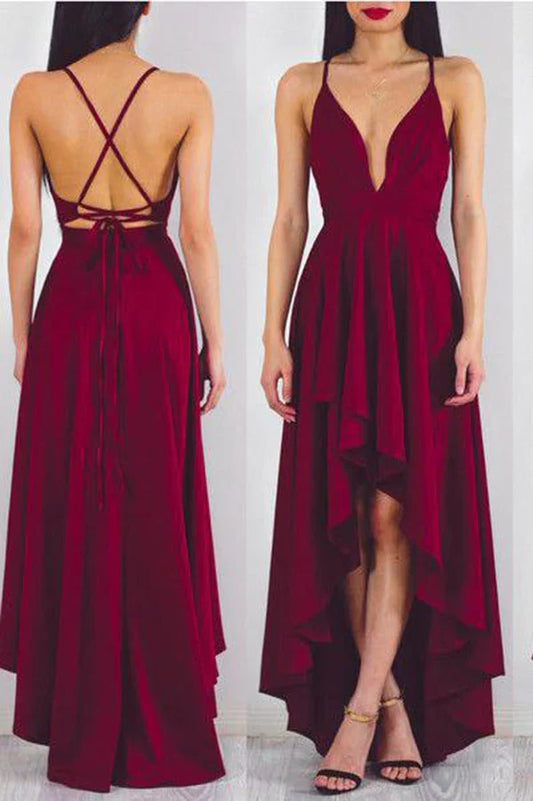 A-line Simple High Low Straps Chiffon Prom Dresses