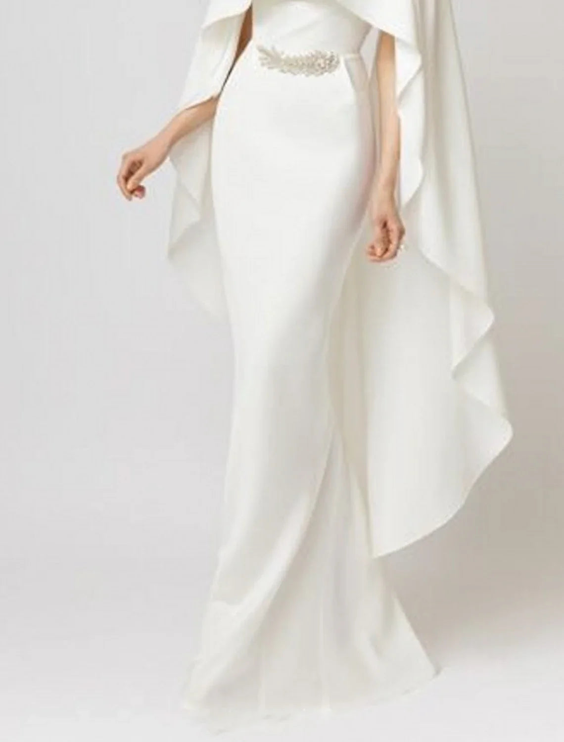 Mermaid / Trumpet Evening Gown Elegant Dress Formal Wedding Guest Floor Length Sleeveless Jewel Neck Capes Stretch Chiffon