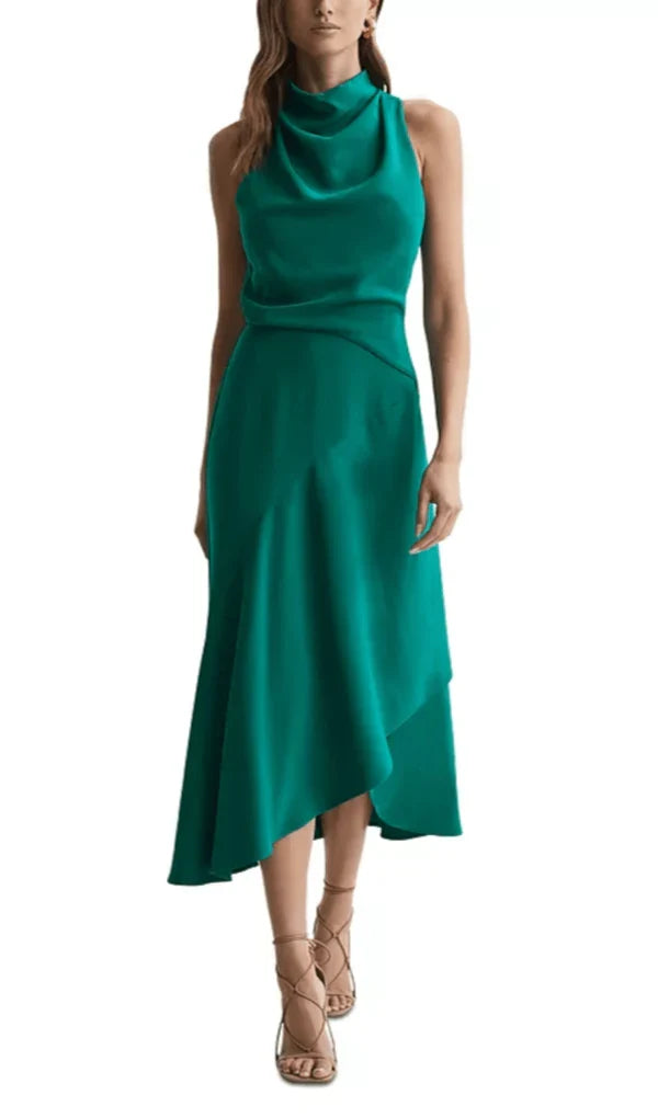 A-line Sleeveless Hanging Neck Irregular Prom Dress