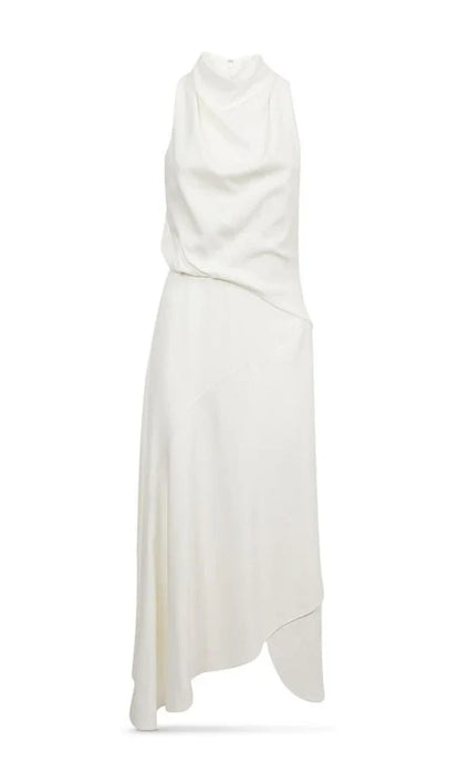 A-line Sleeveless Hanging Neck Irregular Prom Dress
