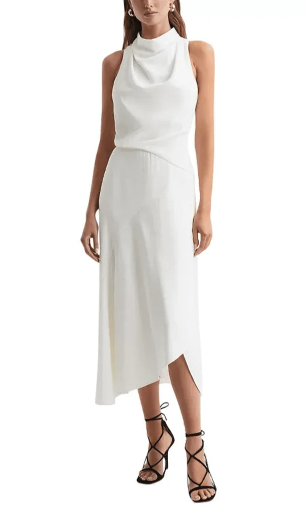 A-line Sleeveless Hanging Neck Irregular Prom Dress