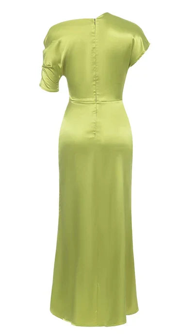 One Shoulder Satin Slit Prom Dress