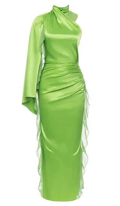 One-shoulder Satin Ruffle Prom Dress