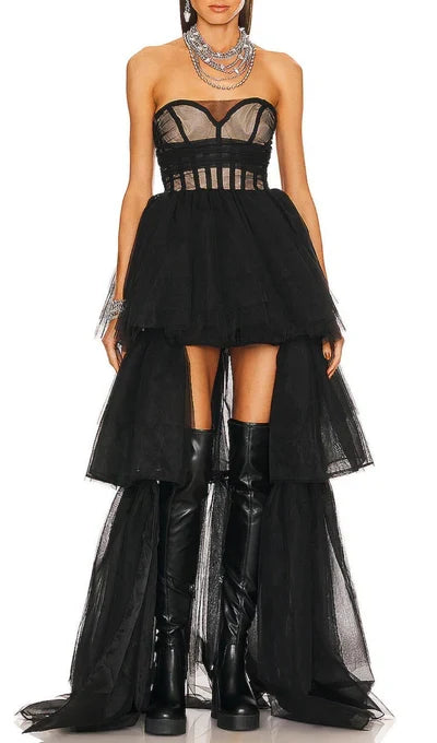 Off The Shoulder Strapless Corset Top Tulle Prom Dress