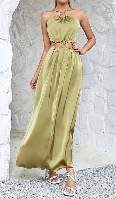 Waist Cutout Satin Lace-Up Prom Dress