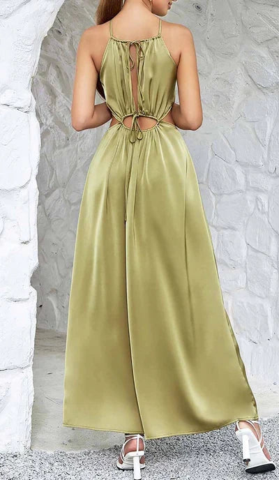 Waist Cutout Satin Lace-Up Prom Dress