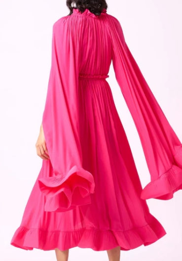 A-line V Neck Pleated Tea Length Long Sleeves Prom Dress