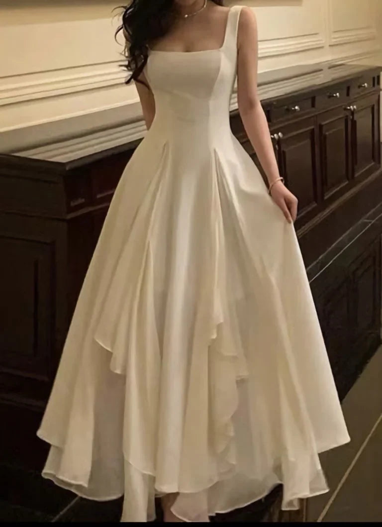 A-line Pleated Square Neck Ball Gown