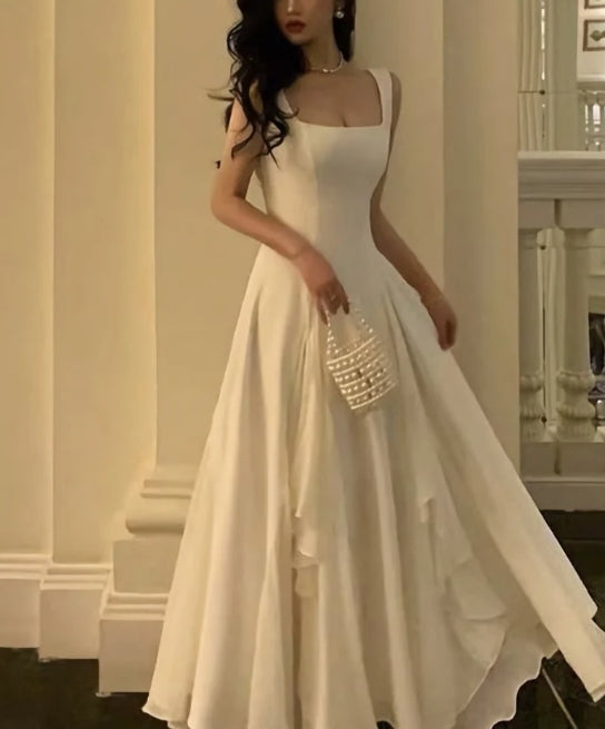 A-line Pleated Square Neck Ball Gown