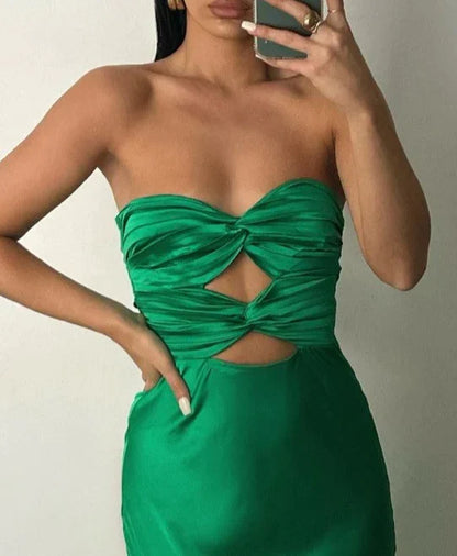 Off-the-Shoulder A-line Strapless Long Cutout Waist Prom Dress