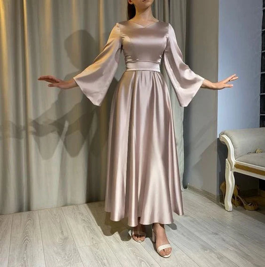 A Line Princess Long Sleeves Prom Dress Wedding Formal