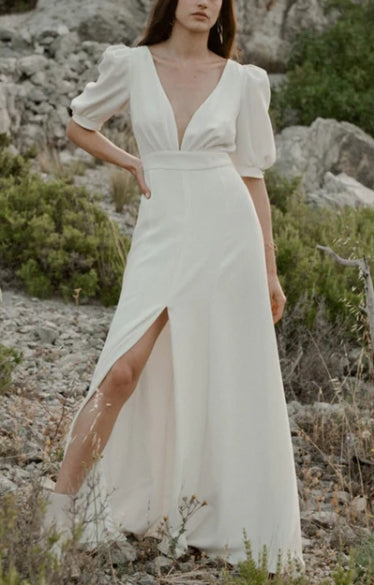 A-line Deep V High Split Maxi Prom Dress