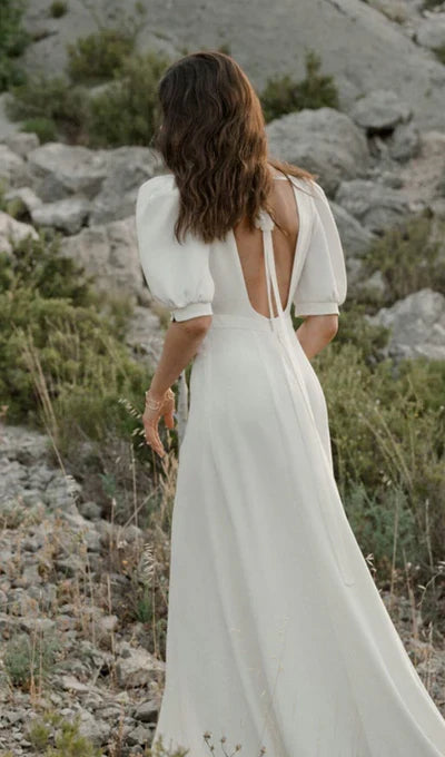 A-line Deep V High Split Maxi Prom Dress