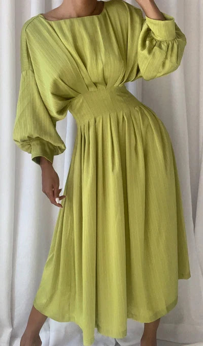 Ruched Satin Prom Dress With Long Sleeves