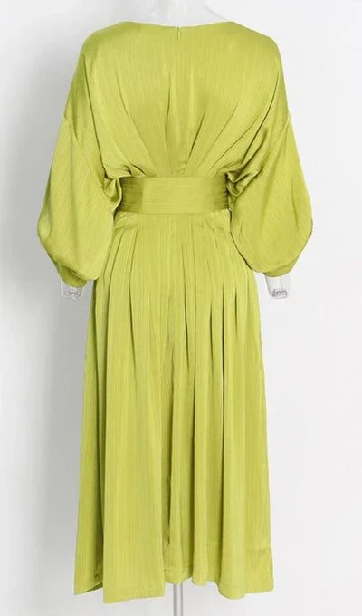 Ruched Satin Prom Dress With Long Sleeves