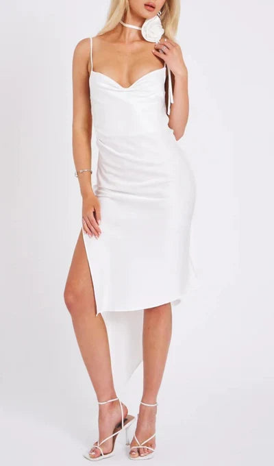 Spaghetti Straps Satin Prom Dress With Side Slit