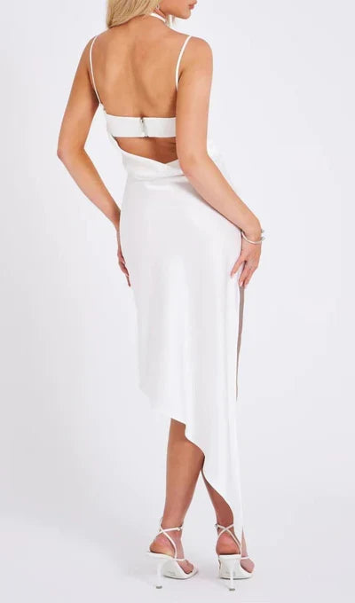Spaghetti Straps Satin Prom Dress With Side Slit