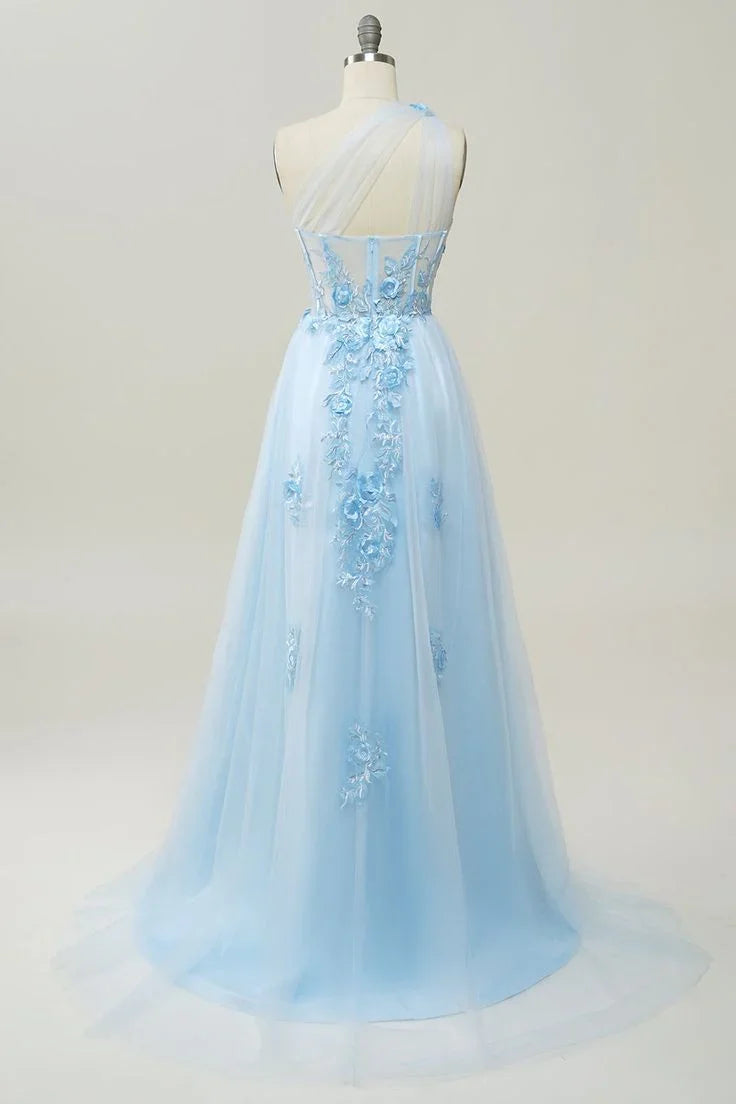 A-line One Shoulder Long Prom Dress with Appliques