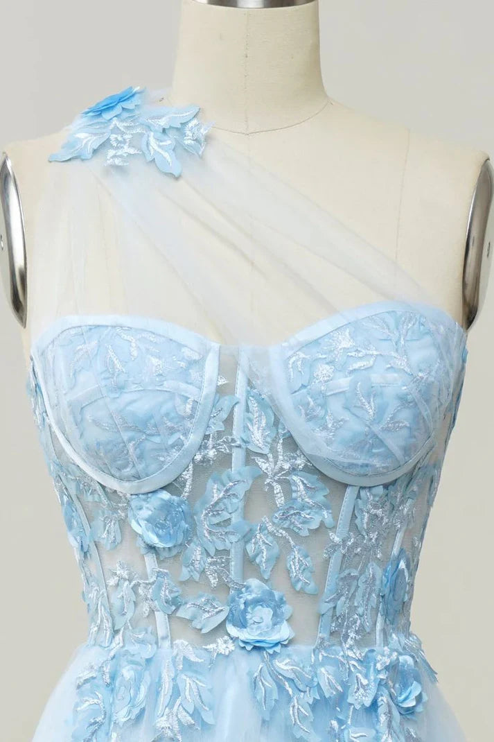 A-line One Shoulder Long Prom Dress with Appliques