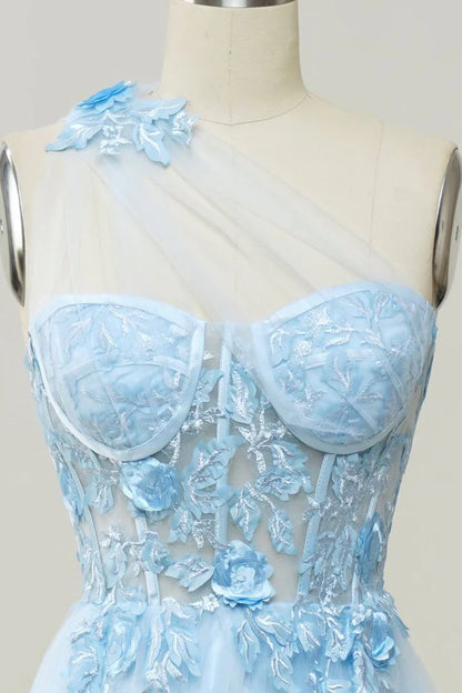 A-line One Shoulder Long Prom Dress with Appliques
