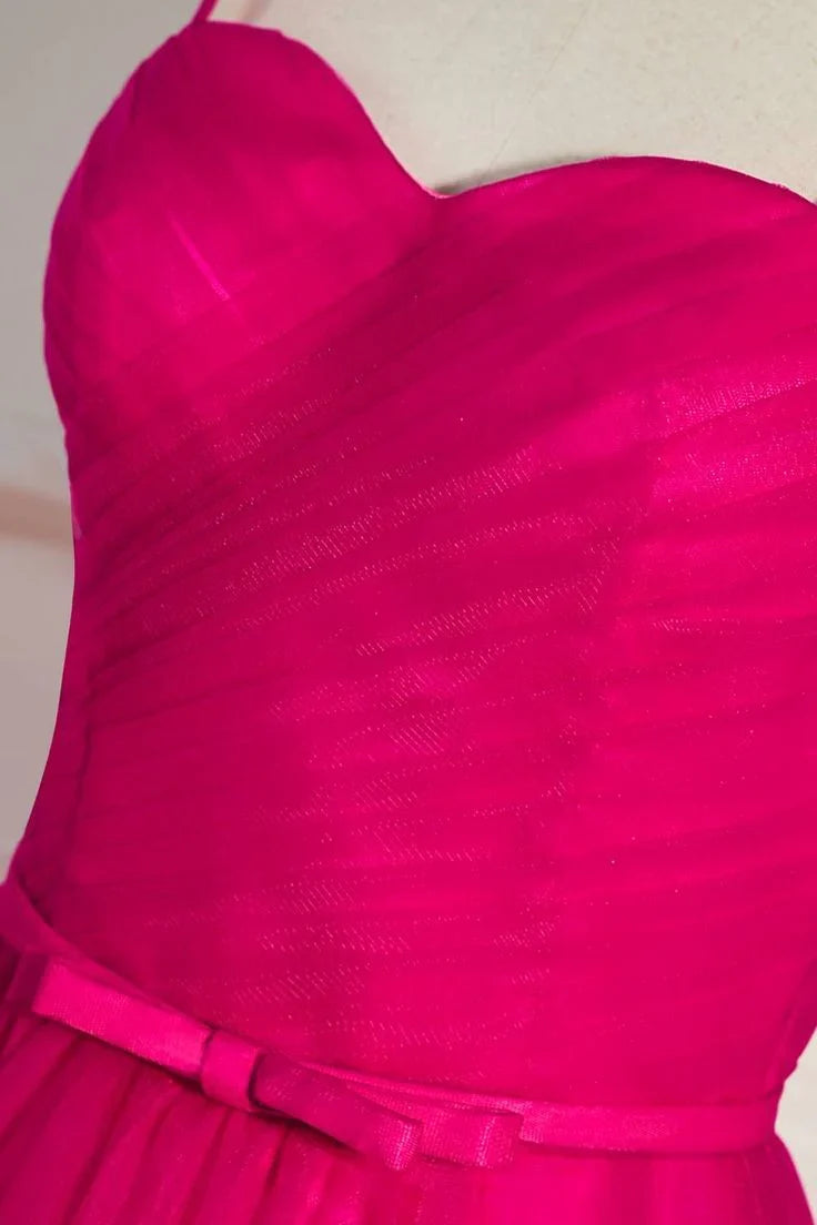 A-line Tulle Tea-Length Spaghetti Straps Prom Dress