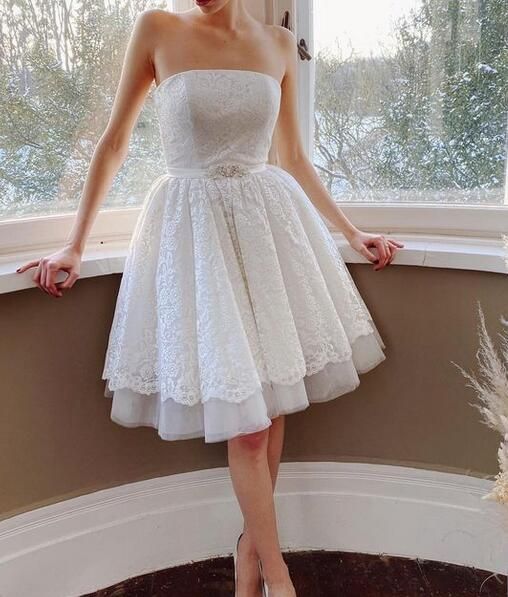 Strapless Off-the-Shoulder Short Wedding Prom Dress