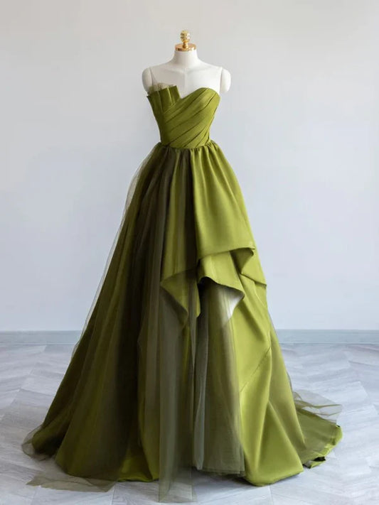 A-line Off Shoulder Satin Long Prom Dress