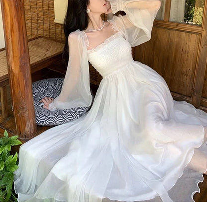 A-line Square Neck Tulle Long Sleevs Prom Party Dress