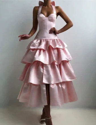 Elegant Halter Formal Sleeveless Satin Evening Prom Dress