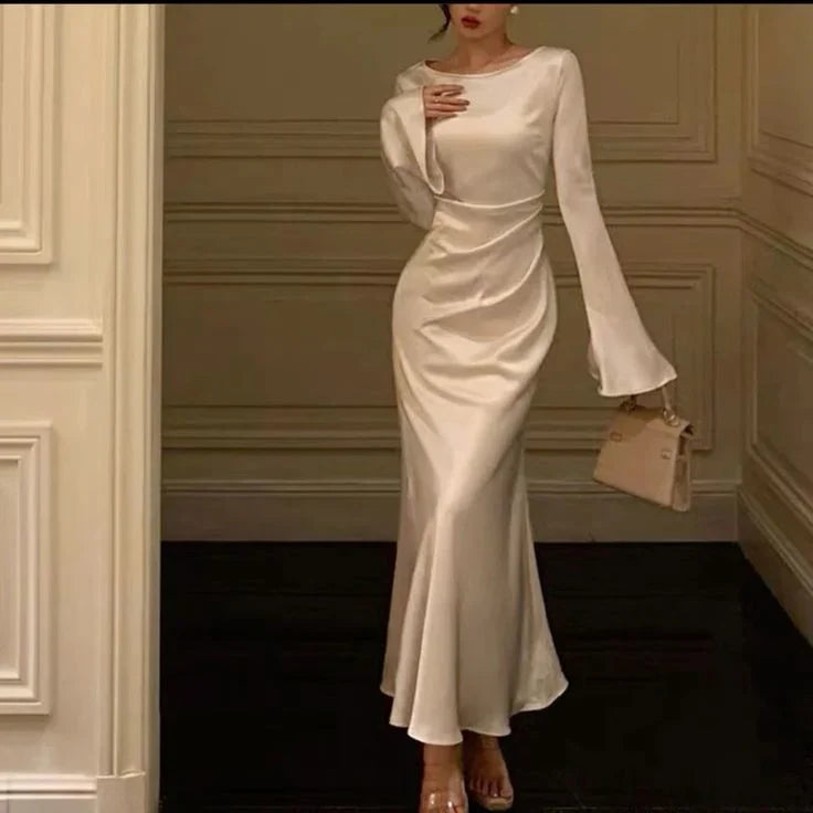A-line Long Sleeved Round Neck Mermaid Prom Dress
